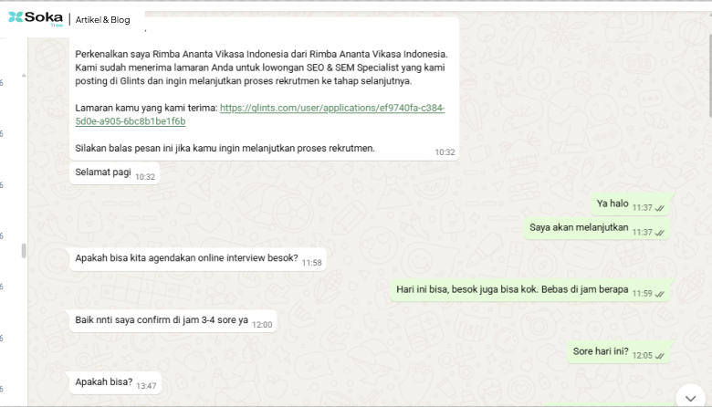contoh interview via whatsapp